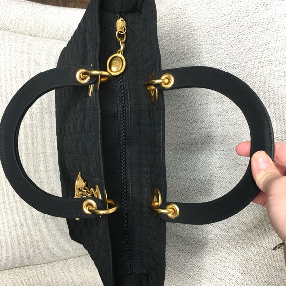 Authentic Christian Dior Lady Dior Canage Handbag black nylon canvas - Picture 7 of 16